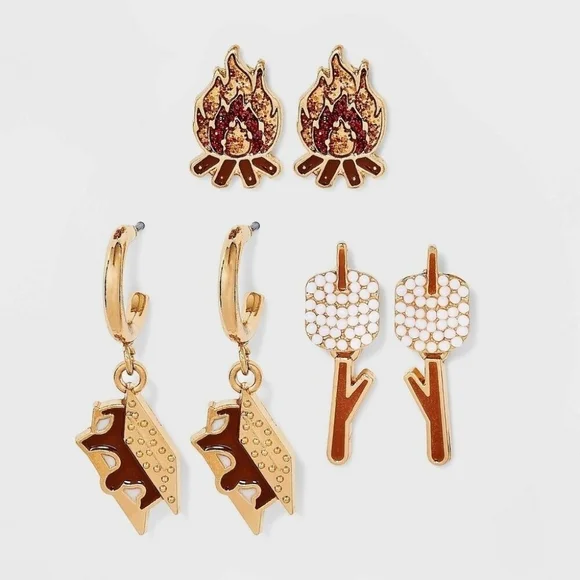 Sugarfix by BaubleBar Let's Get Lit Smores Autumn 3 Pair Earrings Set Halloween - Picture 2 of 2